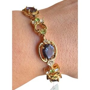 L.C.‎ Tiffany Gold Tone Tanzanite Gem Link Lobster Clasp Bracelet 8.5"